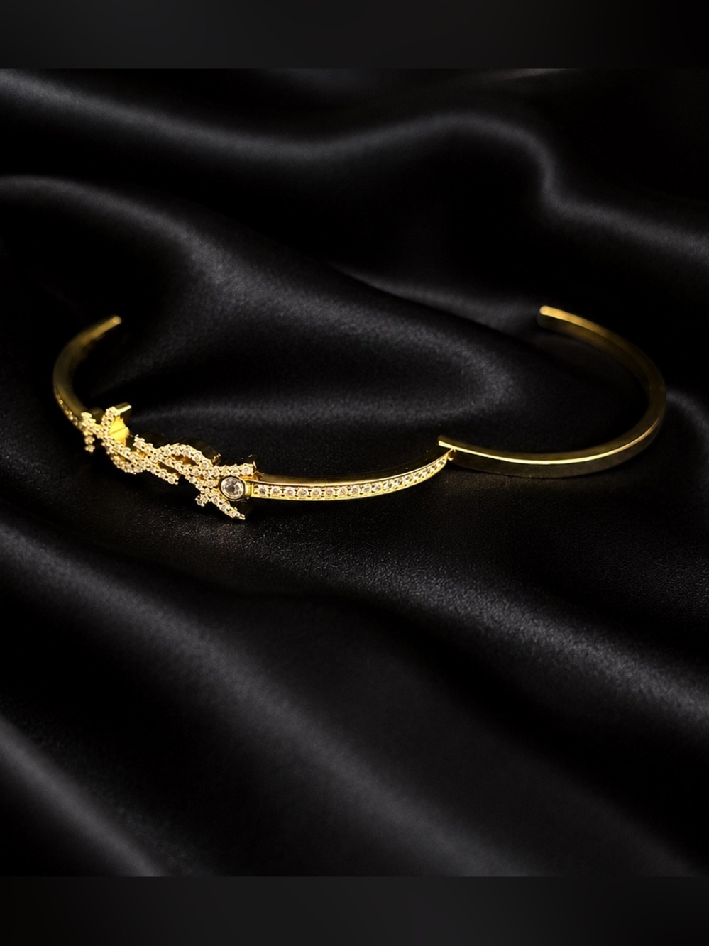 Gold Crystal YSL Script Logo Bangle - Picture 5 of 9
